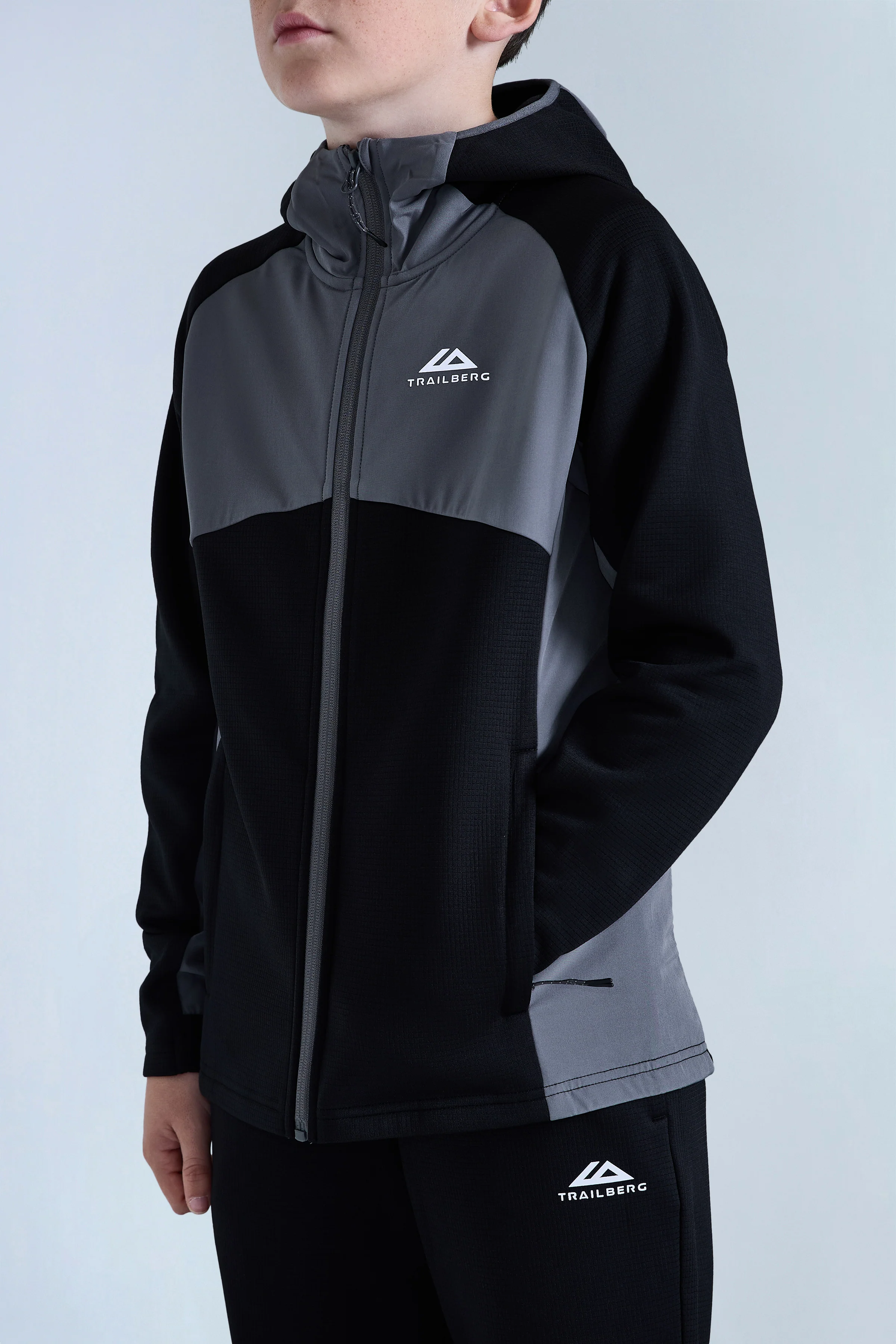 Boys Ice Gridded Fleece Hood - Black/Urban Smoke - Image 3