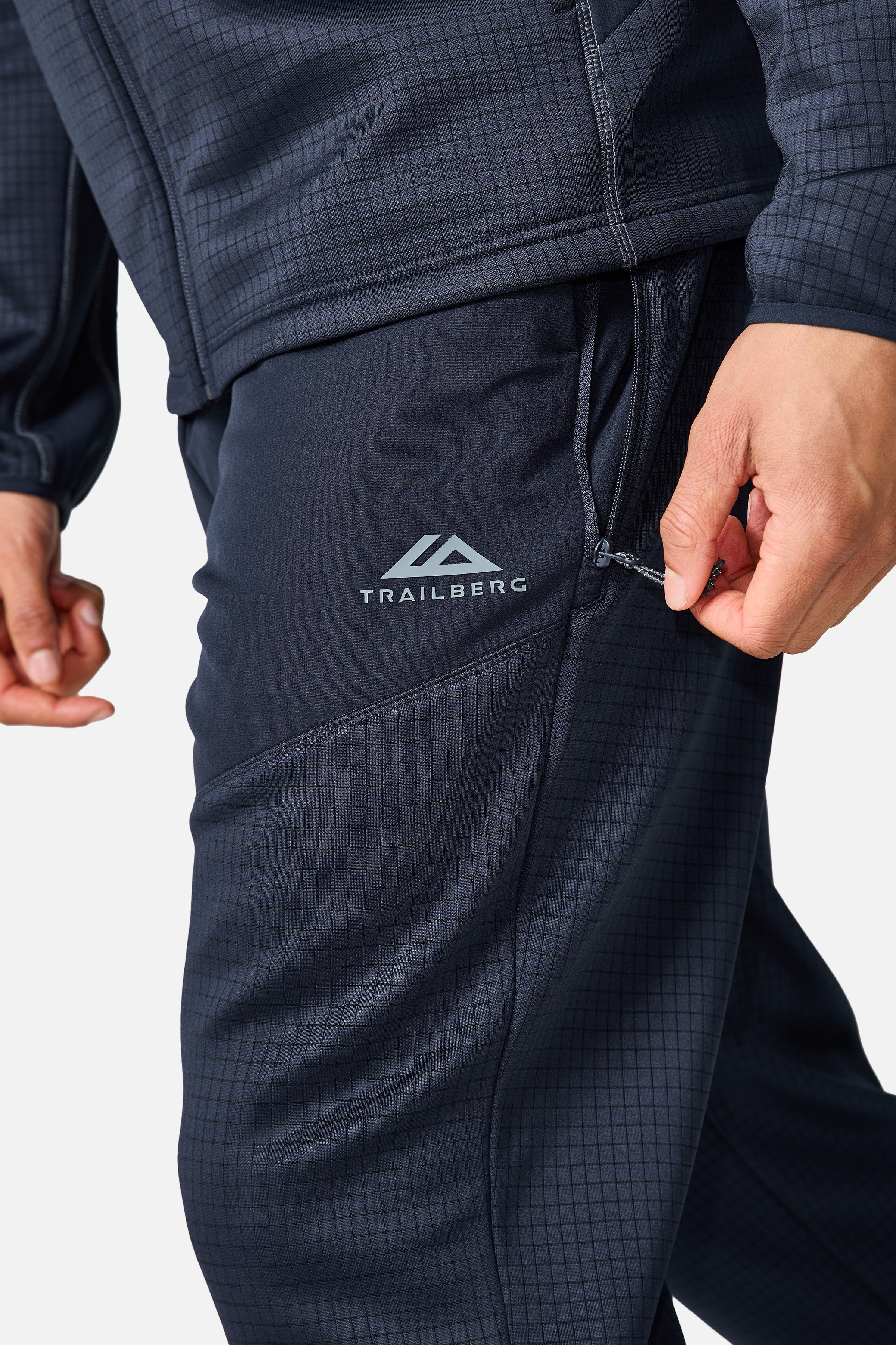 District Gridded Fleece Tracksuit - Deep Ocean Blue/Storm Grey - Image 9